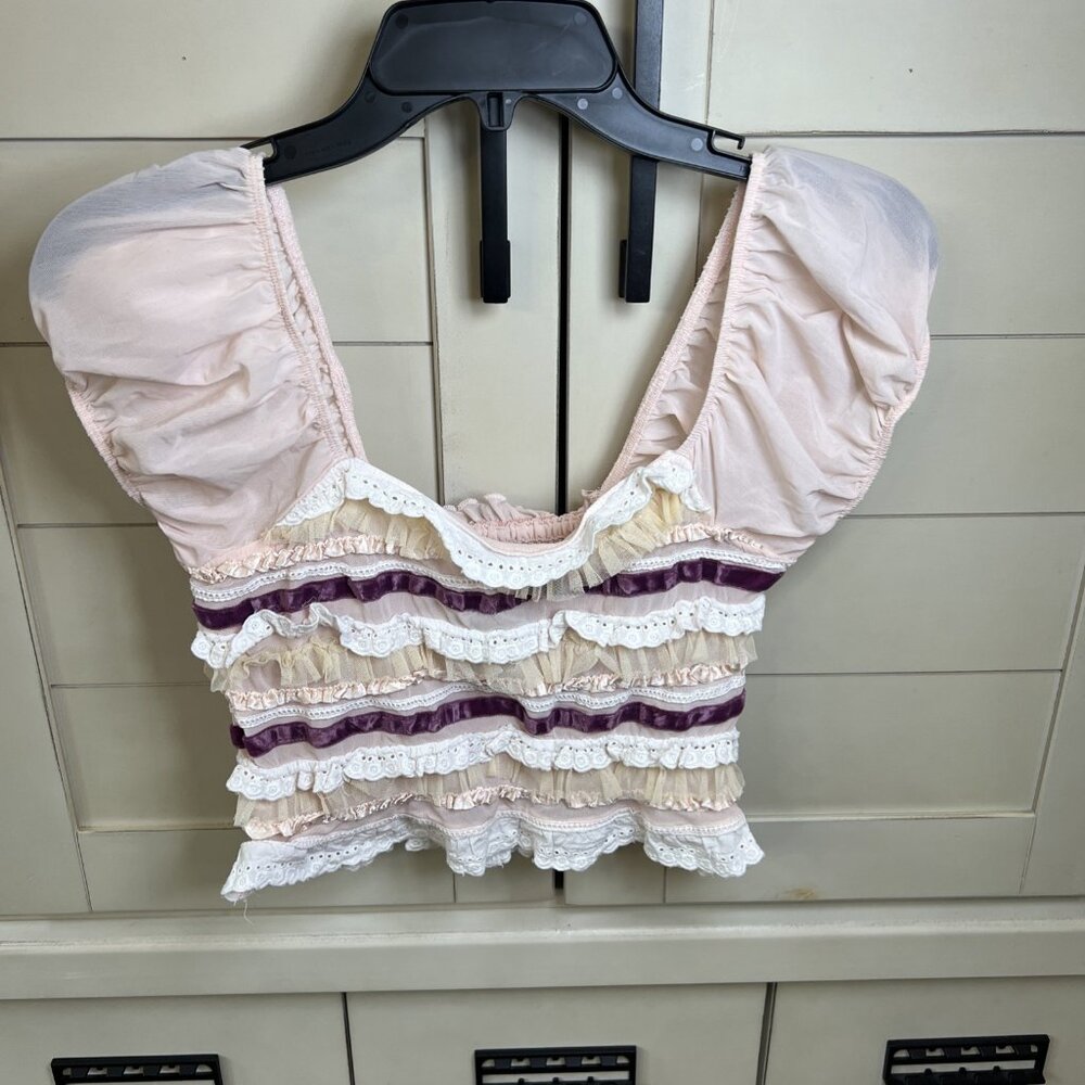 Urban Outfitters Kimchi Blue Liliana Ruffle Top Rose Pink Size Medium- NWOT